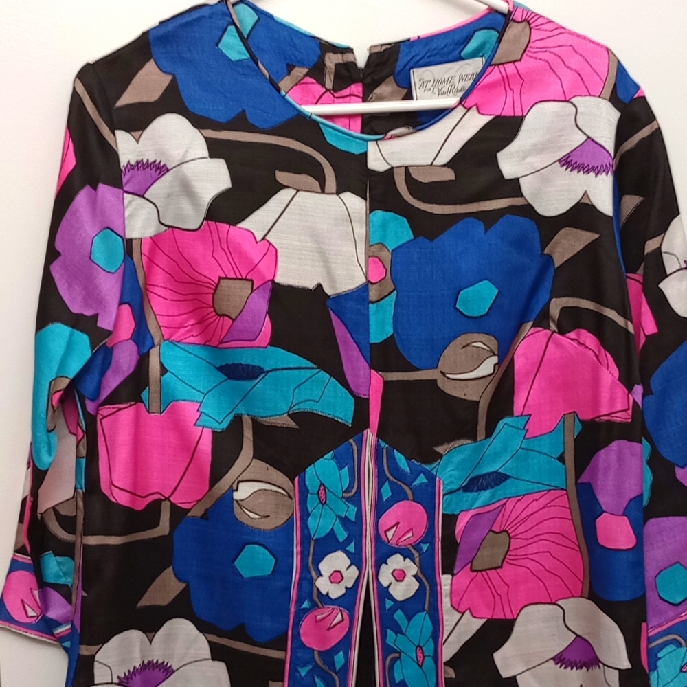 VAN RAALTE Hostess tunic/dress set Vintage 1970s Bold Floral Print At Home Wear